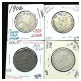 (4) 1906-1919 Canadian Coins Marked .925 Silver