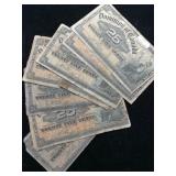 (3) 1900 Dominion of Canada 25c Bills