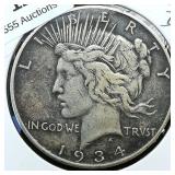 1934 D Peace Dollar $1 Large D