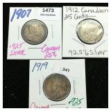 (3) 1900s-1910s Canadian Quarters - 92.5% Silver 2