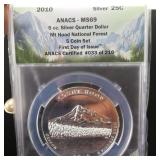 2010 ANACS MS69 First Day 5 0z Silver Mt Hood