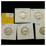 (5) 1950s Washington Quarters 25c ($1.25)