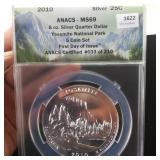 2010 ANACS MS69 First Day 5 0z Silver Yosemite