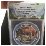 2010 ANACS MS69 First Day 5 0z Silver Yellowstone