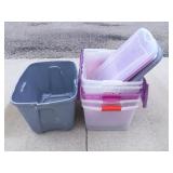 (6) Totes with Lids (5 Clear)