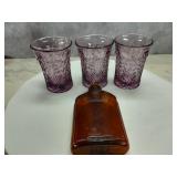 (3) Vintage Lavender Glasses, Old Glas Flask
