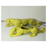 (2) 1950's Ceramic Panther Lamp & Planter