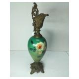 Vintage Hand Painted Ceramic & Brass Vase Ewer