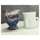(2) Toothpick Holders Amethyst & Milk Glass