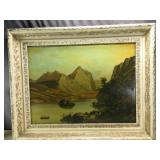 Old Oil on Board Mountain Lake Village