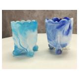 (2) Blue Slag Toothpick Holders