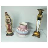 (3) Decorative Lot Mexican Vase, St. Mary Statue
