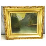 Old Pastel on Paper or Board Lake Mountain
