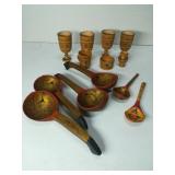 (13) Hand Painted Wooden Cups & Ladles