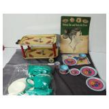 Vintage Children's Tea Sets, Tin Toy Cart