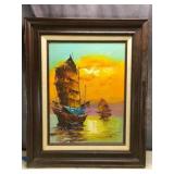 Oil/Acrylic on Canvas Ships Sunset