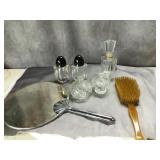(5) Perfume Bottles, Deco Style Mirror, Brush