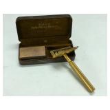 Valet Auto Strop Razor Brass Handle Faux Wood Case