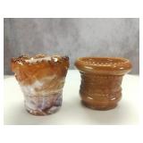 (2) Brown Slag Glass Toothpick Holders