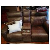 Brown Leather Electric Recline Love Seat