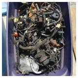 Large Tote of Car Wiring & Parts