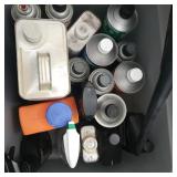 Tote of Small Engine Oil, Cleaner, etc
