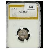 1885 Seated Liberty Dime 10c MS64 PGA