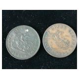 (2) 1854 Bank of Upper Canada Half Penny 1/2c