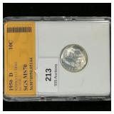 1950 D Roosevelt Dime Silver 10c MS70 SGS