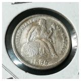 1889 Seated Dime 10c
