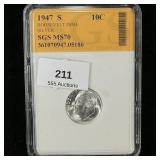 1947 S Roosevelt Dime Silver 10c MS70 SGS