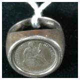 1875 Seated Liberty Dime 10c Set in Sterling Ring