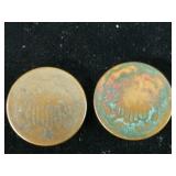 (2) 1865 Union Shield Two Cent 2c