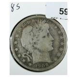 1908 S Barber 50c Half Dollar