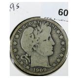 1909 S Barber 50c Half Dollar