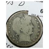 1915 D Barber Half Dollar 50c
