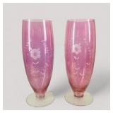 Pair of Pink Etched Glass Vases