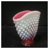 Fenton Cranberry Opalescent Hobnail Flattened Vase