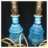 Pair of Blue Hobnail Lamps