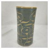 Artist Signed Stoneware Vase with Pansies