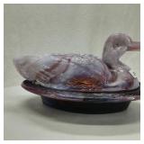 Duck on Nest Slag Glass Covered Dish