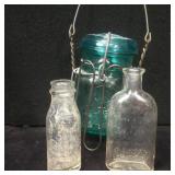 2 Thomas Edison Battery Oil Bottles & Canning Jar