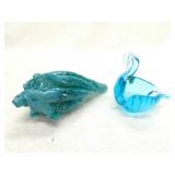 Blown Glass Seashell & Small Blue Swan