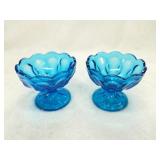 Pair of Pedestal Blue Glass Ice Cream Dishes