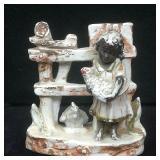 Black Americana Porcelain Girl Matchstick Holder