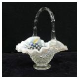 Fenton Opalescent Hobnail Ruffle Rim Handle Basket