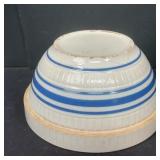 10" Ribbed Blue Stripped Stoneware Mixing Bowl