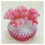 5 1/2" Cranberry with Ruffle Top & Hobnail Vase