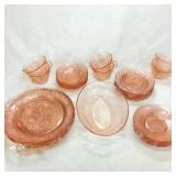 (31) Pcs Pink Rose Depression Glass Plates & More