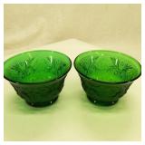 Pair of Forest Green Anchor Hocking Custard Cups